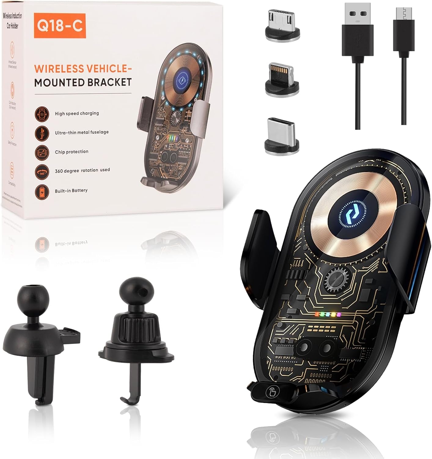 Wireless Car Charger Car Phone Holder Mount Wireless Charging Transparent Compatible Charging Air Vent Mount Phone Holder Fit for All Android Smartphone(Black)