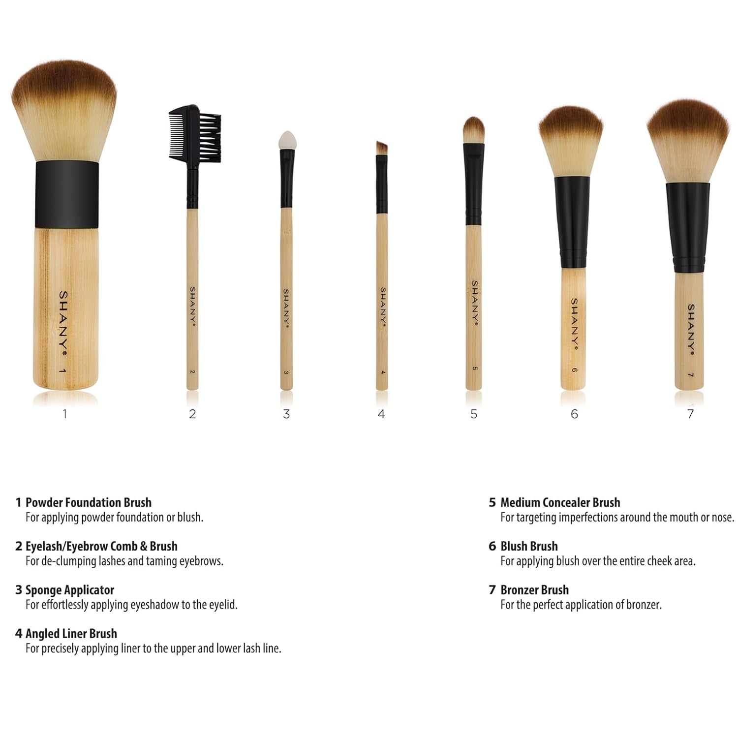 SHANY Vegan Bamboo Makeup Brush Set - 7 Professional Brushes with Premium Synthetic Hair & Stylish Cotton Pouch for Easy Storage