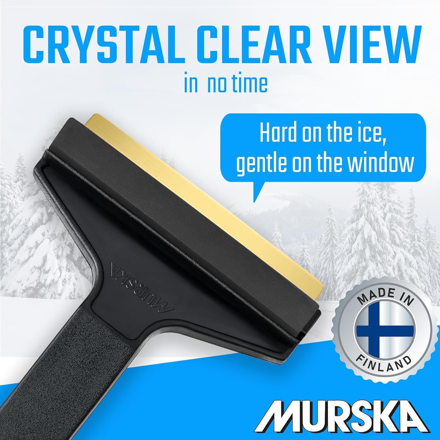 Premium Long Handle Brass Ice Scraper - 14.5 Inch Snow Removal Tool for Cars - Original Murska from Europe (L&P A055 Black Gray)