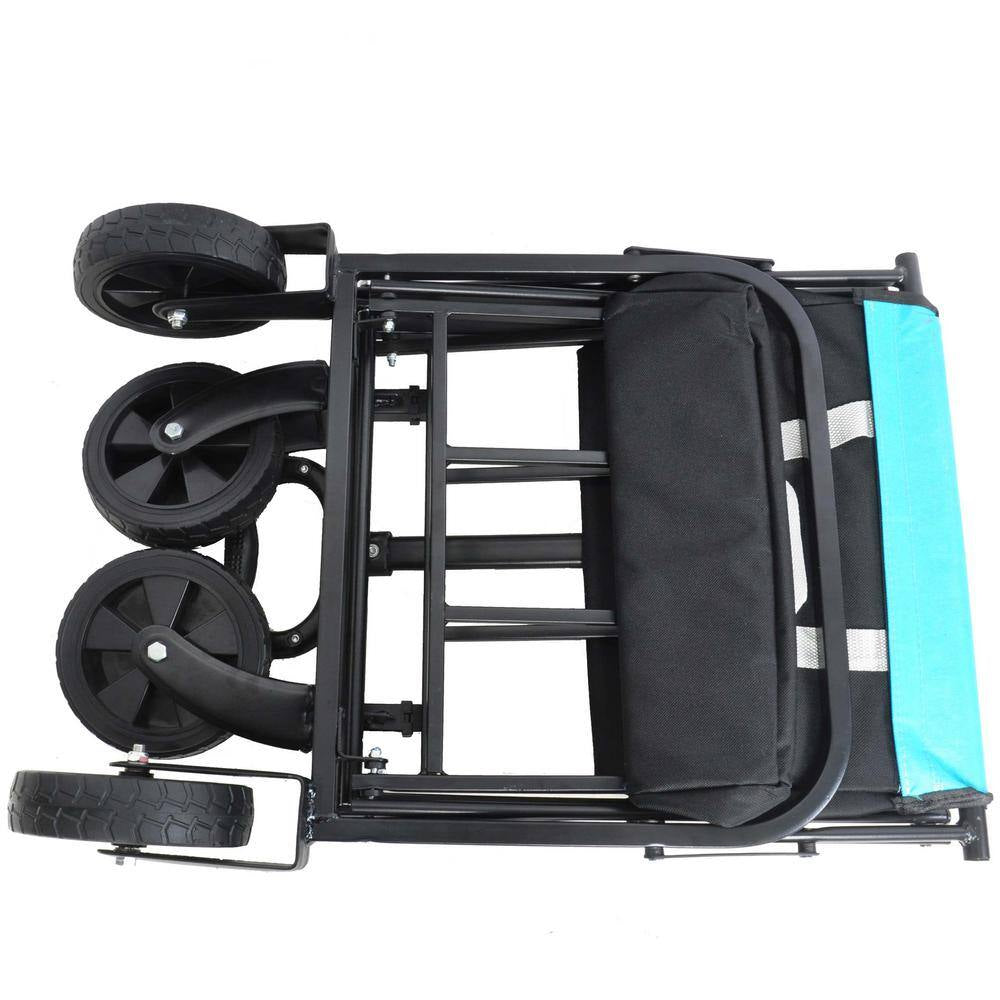 1.35 Cu.Ft. Black and Blue Fabric Steel Frame Folding Wagon Garden Cart for Shopping Beach