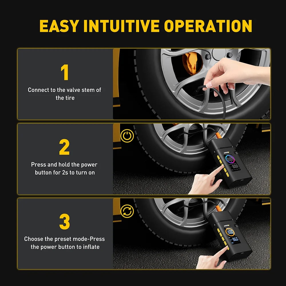 Tire Inflator Portable Air Compressor, 150 PSI Cordless Air Pump with 7800Mah Rechargeable Battery for Car, Truck, Motorcycle Tires & Ball, Compact Bike Pump