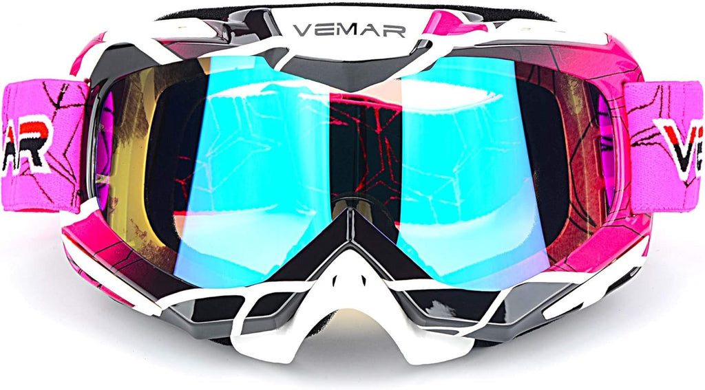 Pink Motorcycle Motocross Goggles - Windproof, Dustproof, Scratch Resistant ATV Racing & Dirt Bike Safety Glasses