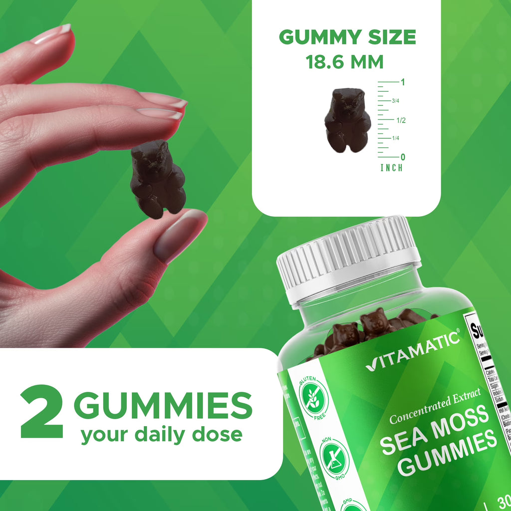 Irish Sea Moss Gummies - 3000 Mg - 60 Vegan Gummies - Made with Bladderwrack & Burdock Root - Seamoss Supplement for Thyroid, Energy, Immune Support