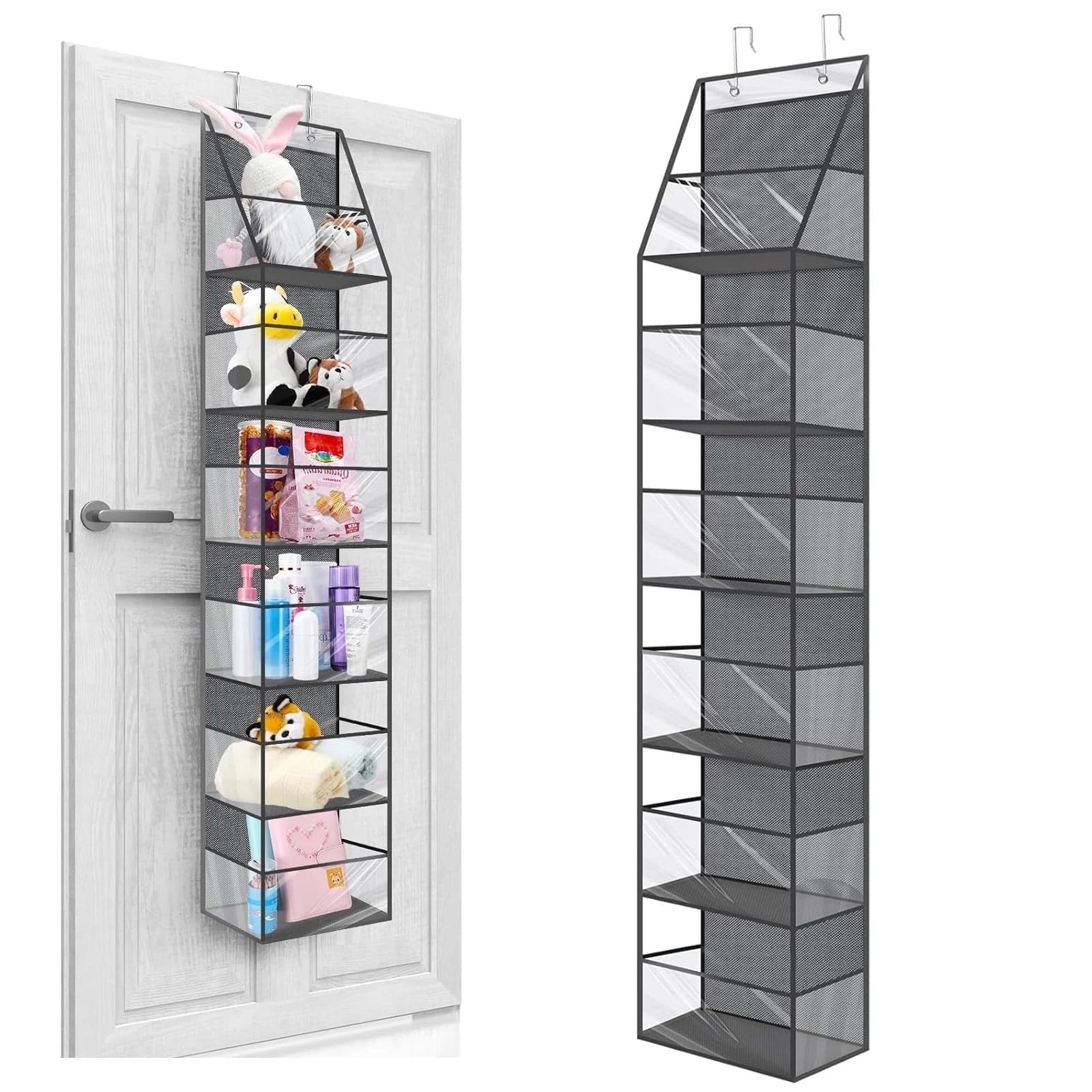 Ohhgo over the Door Hanging Pantry Organizer 6-Shelf behind the Door Storage Organizer with Clear Plastic Pockets Large Capacity for Closet Bedroom Bathroom (White)