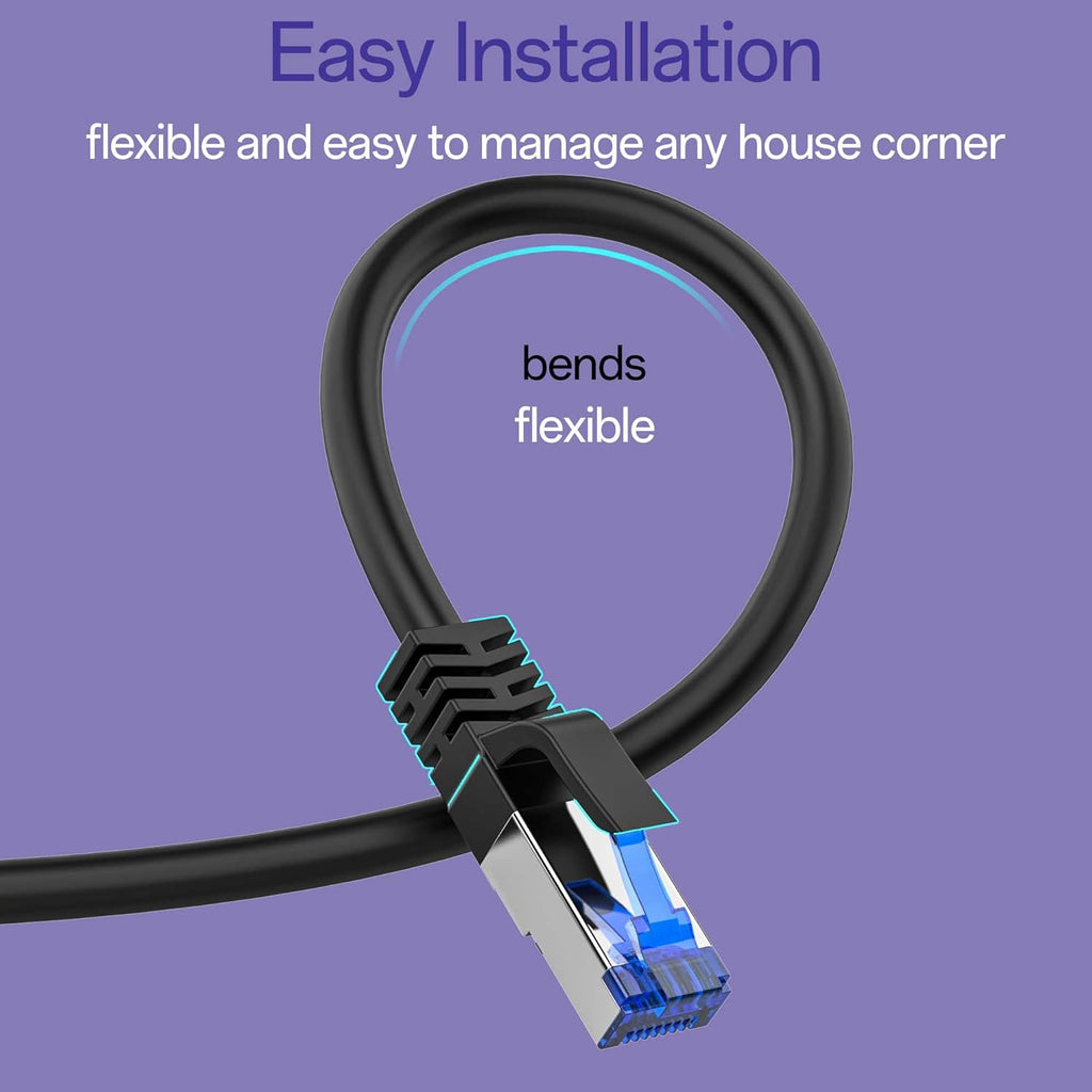 Cat8 Ethernet Cable 200 FT Indoor & Outdoor, Ethernet Cable High Speed 40Gbps 2000Mhz, Flexible Shielded Internet Cable, Cat 8 SSTP Network Cable for Home/Office/Gaming/Poe, Black