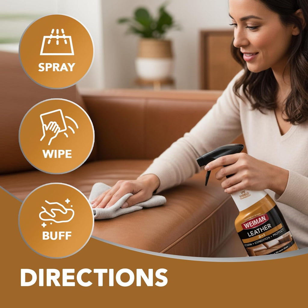 Weiman Leather Cleaner & Conditioner - Ultimate Care for All Leather Surfaces, 6 Pack, 22 FL Oz - Cleans, Restores & Protects with UV Defense