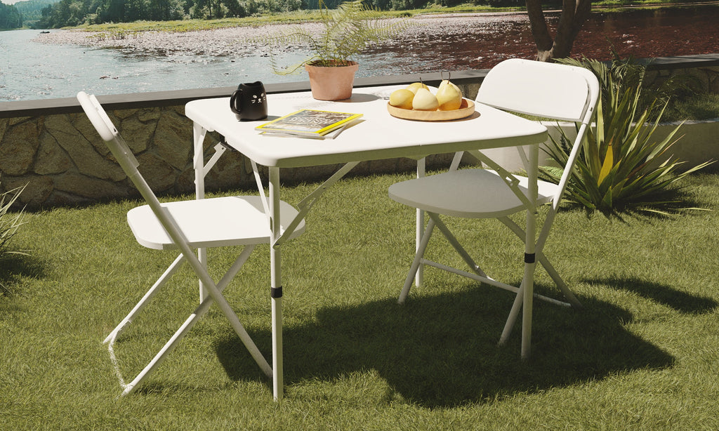 34" Square Folding Table,Fold-In-Half Plastic Card Table,Picnic Party Event Dining Camp Table for Indoor Outdoor,White