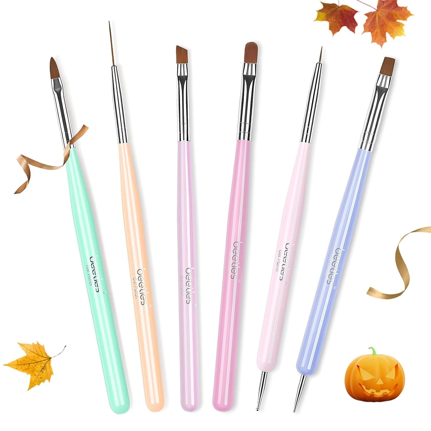 Beetles 6-Piece Nail Art Brush Set - Professional Gel Polish Tools with Wood Alloy Handles for Stunning DIY Manicures, Perfect Gift for Women