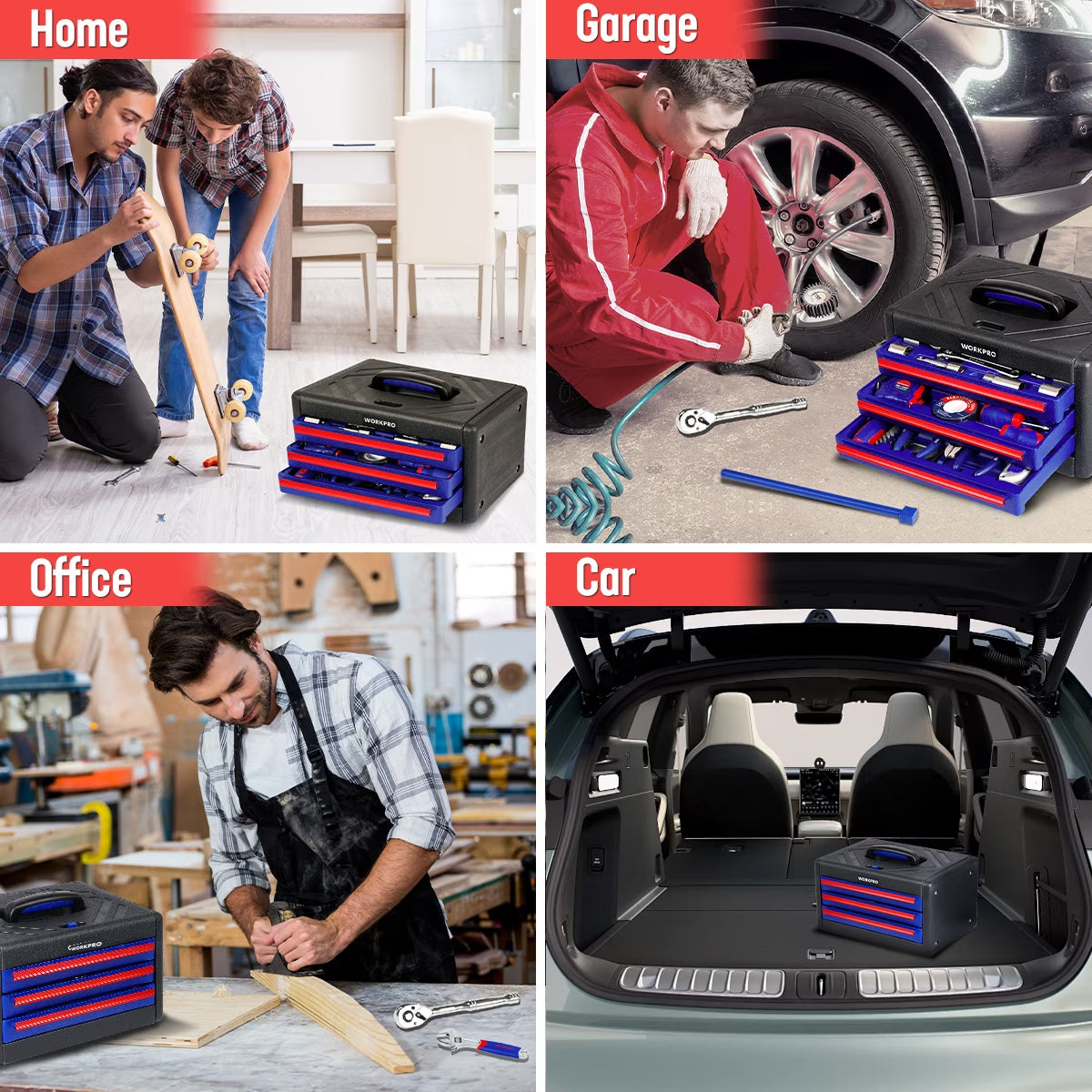 WORKPRO 125-Piece Auto Repair Tool Set,Mechanics Tool Set, General Household Home Repair Tool Kit with 3-Drawer Heavy Duty Box,Hand Tool Kit