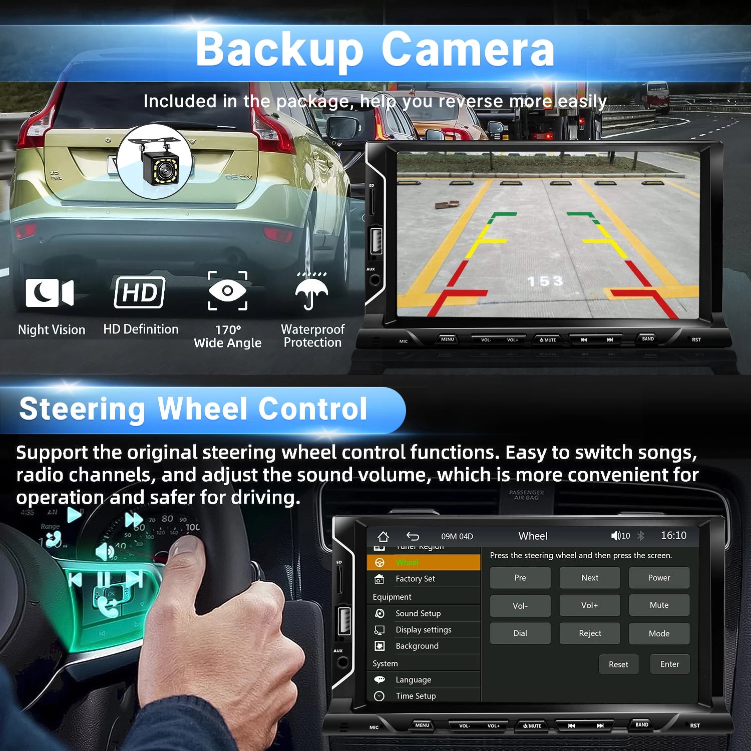 7 Inch HD Touch Screen Car Radio 2 Din Carplay Android Auto Car Stereo with Backup Camera Bluetooth Mirror Link FM AUX Input