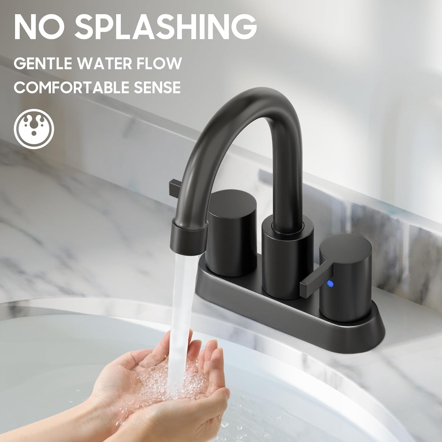 Modern Matte Black 4-Inch Bathroom Faucet with 360° Swivel Spout, Pop-Up Drain & Water Supply Lines - Phiestina Bf015-1-Mb