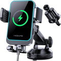 Wireless Car Charger, MOKPR 15W Fast Charging Auto Clamping Dashboard Windshield Air Vent Car Phone Holder with LED Light Car Charger for Iphone 16 15/14/13/12 Pro Max Plus, Samsung S23/S22/S21,Etc