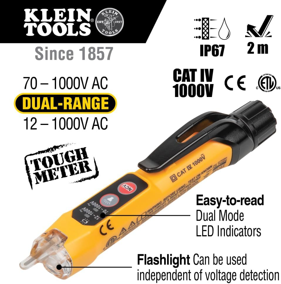 Klein Tools NCVT3PKIT Dual-Range Non-Contact Voltage Tester & Flashlight - Essential AC/DC Electrical Test Kit