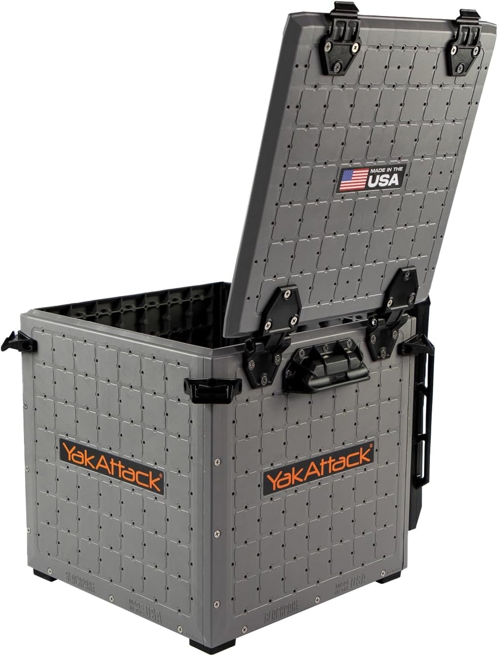 Yakattack Blackpak Pro Fishing Crate - 13" x 13" with 3 Rod Holders, Battleship Grey | Ultimate Kayak Gear Organizer & Tackle Storage Solution, Lightweight & Durable