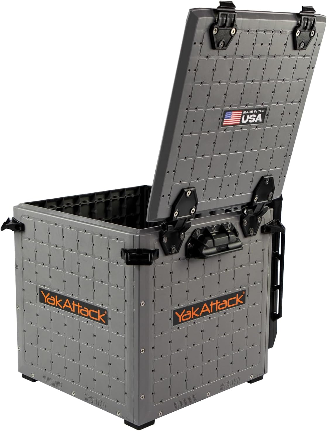 Yakattack Blackpak Pro Fishing Crate - 13" x 13" with 3 Rod Holders, Battleship Grey | Ultimate Kayak Gear Organizer & Tackle Storage Solution, Lightweight & Durable
