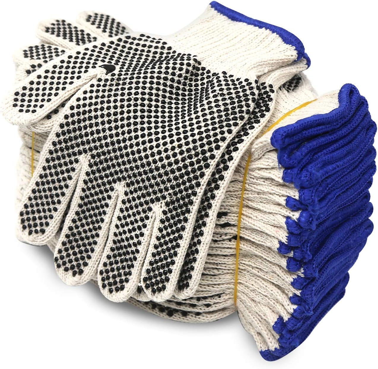 Evridwear L Size Cotton Polyester Safety Work Gloves - 12 Pairs for Painters, Mechanics, Gardeners & Construction Workers with Dotted Grip