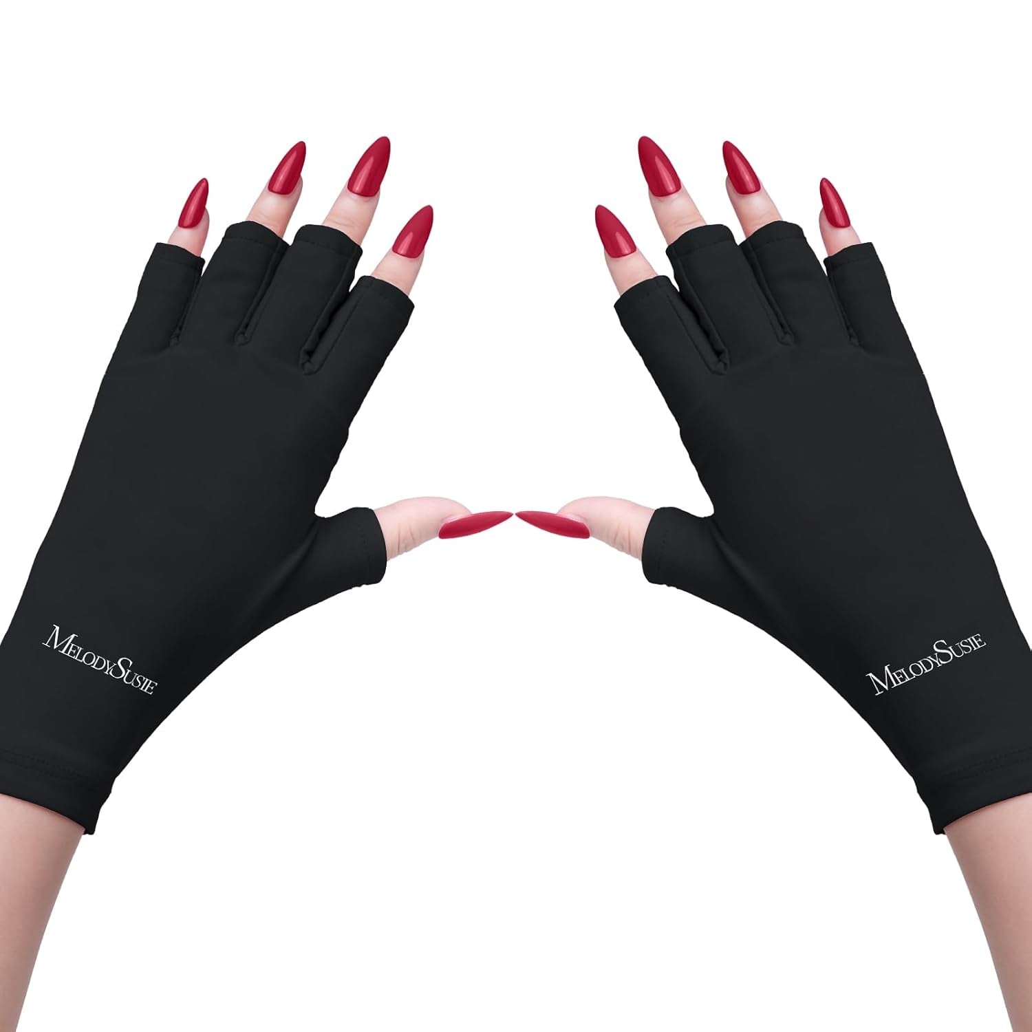 Melodysusie UV Protection Gloves for Gel Nail Lamps - UPF50+ Fingerless Manicure Gloves for Men and Women - Safeguard Your Hands from Sun and Nail Dryer Damage (Black)