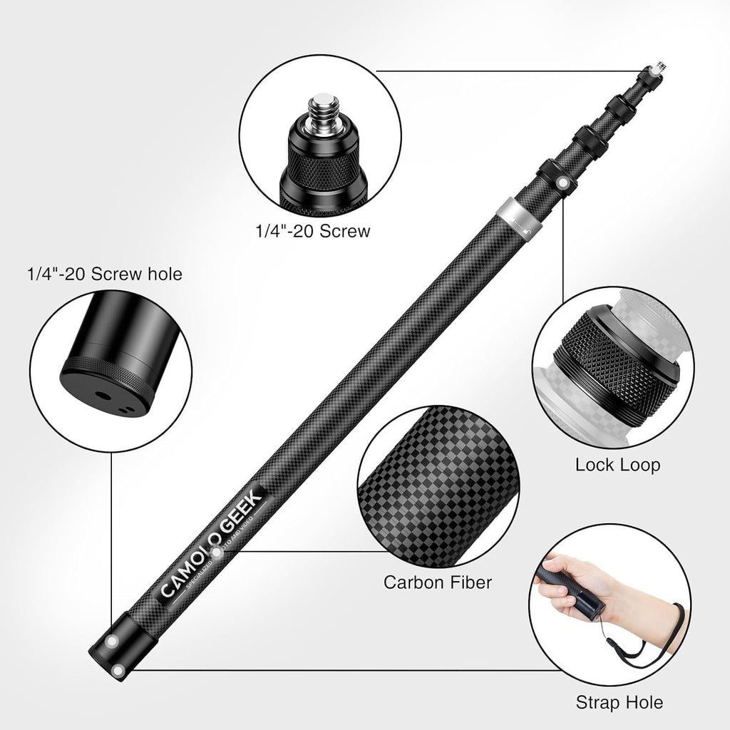 118"/3.0M Invisible Selfie Stick Carbon Fiber, 9.8Ft Extended Super Long Pole Compatible with Insta360 X5 X4 X3 ONE X2, ONE R, ONE X, ONE GO 3S 3 2 Action 360 Camera (17 to 118")