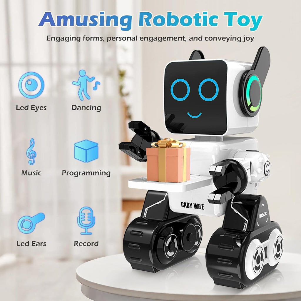Interactive Rechargeable RC Robot Toy for Kids - LED Lights, Dancing, Speaking, and Coin Bank (White)