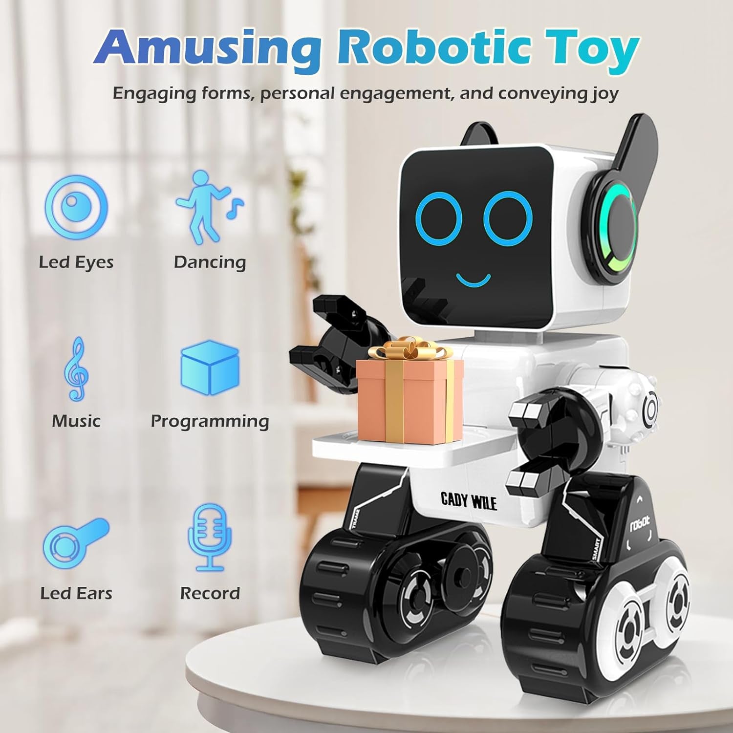 Interactive Rechargeable RC Robot Toy for Kids - LED Lights, Dancing, Speaking, and Coin Bank (White)