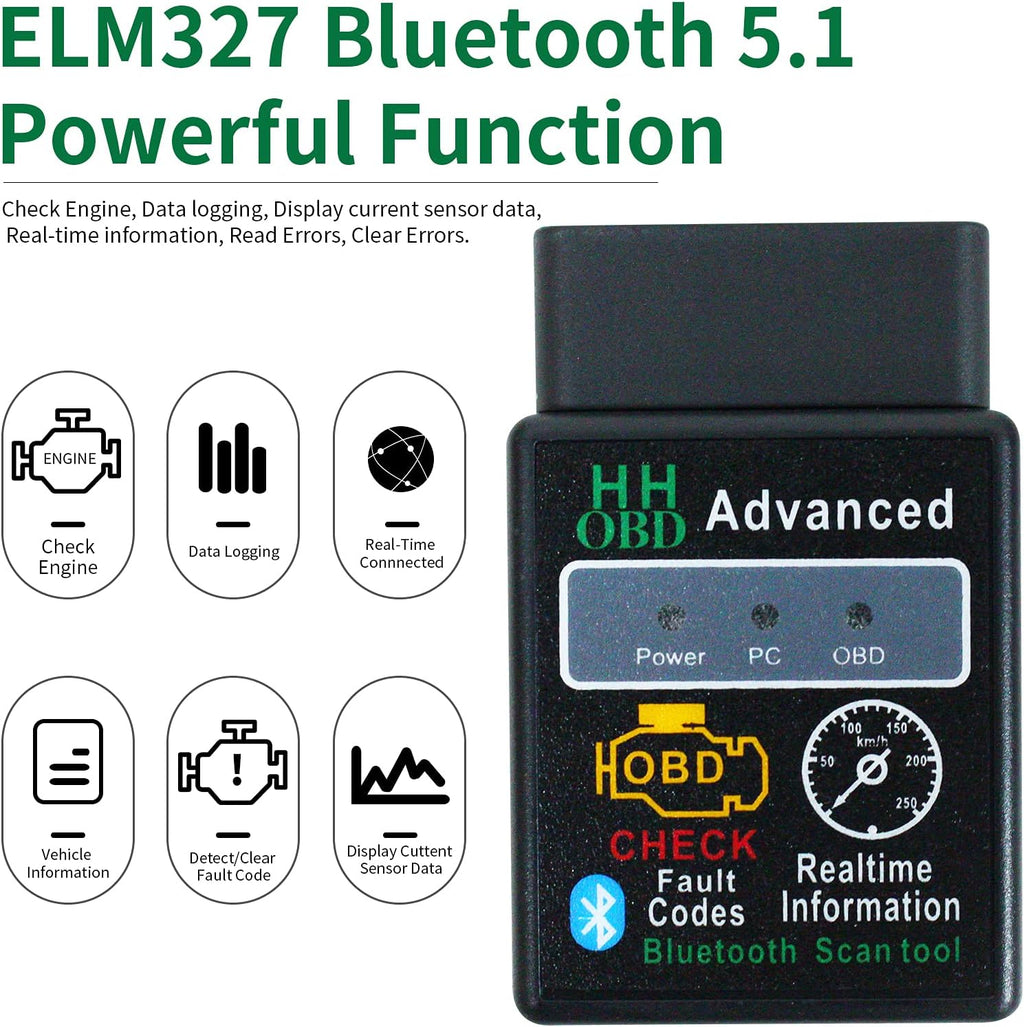 OBD2 Bluetooth Wireless Diagnostic Code Reader OBD II Scan Tool Reset & Clear Check Car Engine Light,Bluetooth Scanner Read, Compatible with Ios& Android & Windows