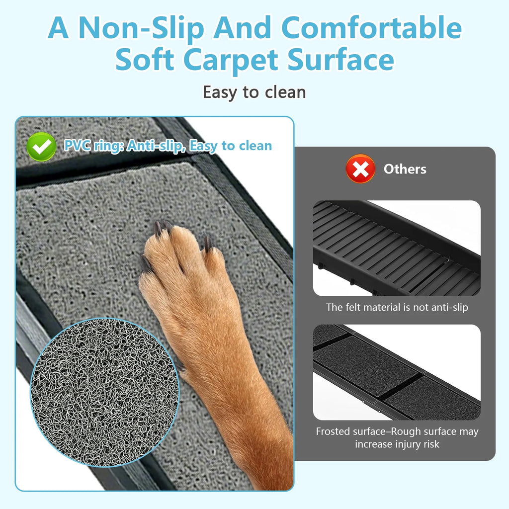 67" Foldable Dog Ramp for Car, Bed & Sofa - Extra-Wide 17.3" Pet Ramp with Non-Slip Surface, Portable Indoor/Outdoor Ramp Suitable for All Dogs