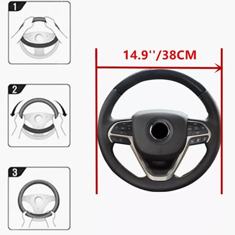 2Pcs Car Steering Wheel Cover Anti-Slip 15'' Universal Black Leather Car Accessories