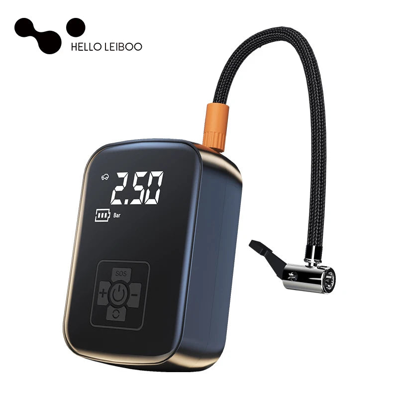 LEIBOO Wireless Electric Tire Inflator and Air Compressor for Motorcycles, Bicycles, and Automobiles with Digital Display