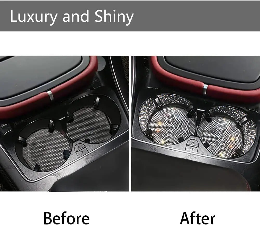 Set of 2 Rhinestone-Embellished Car Cup Holder Coasters for Women - Universal Anti-Slip Automotive Interior Accessories