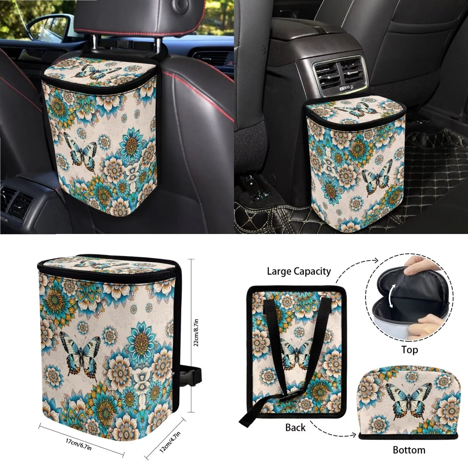 Butterfly Car Seat Covers Full Set for Women Boho Car Accessories Set 15 Pcs Universal Fit Steering Wheel Cover and Seat Belt Pad for Most Cars, Suvs, Trucks