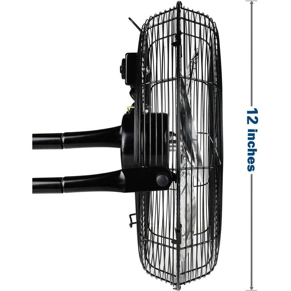 12 In. 3-Speed Metal High Velocity Heavy Duty Floor Fan in Black