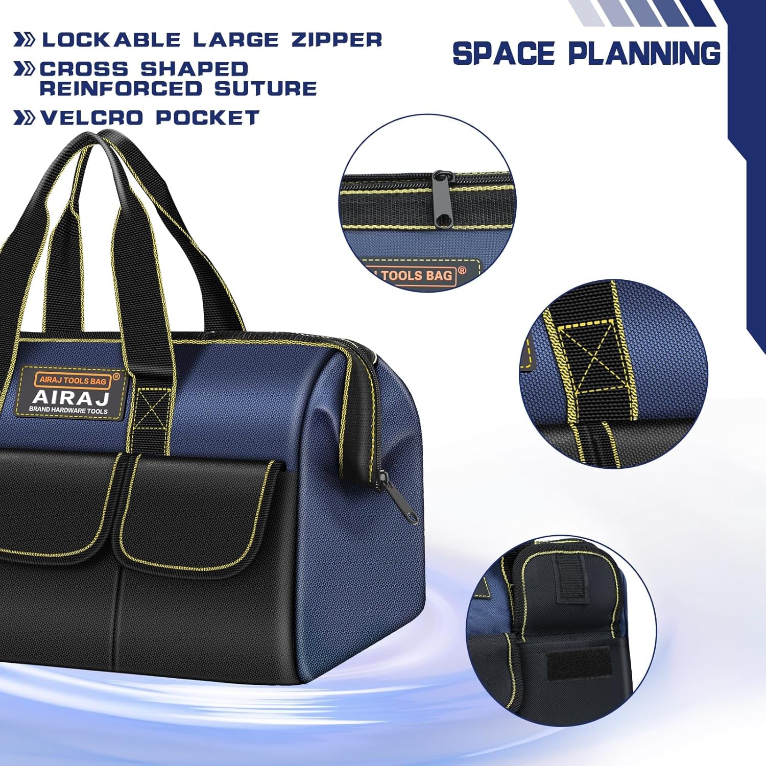 AIRAJ 14-Inch Wide Mouth Tool Bag - Ultimate Organizer for Home Repairs, Garage Storage & Professional Work - Portable Small Toolbag for Men