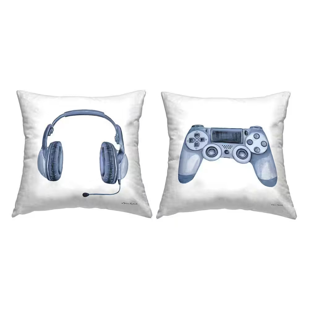 Blue Gaming Accessories White Print Polyester 18 In. X 18 In. Throw Pillow Set of 2