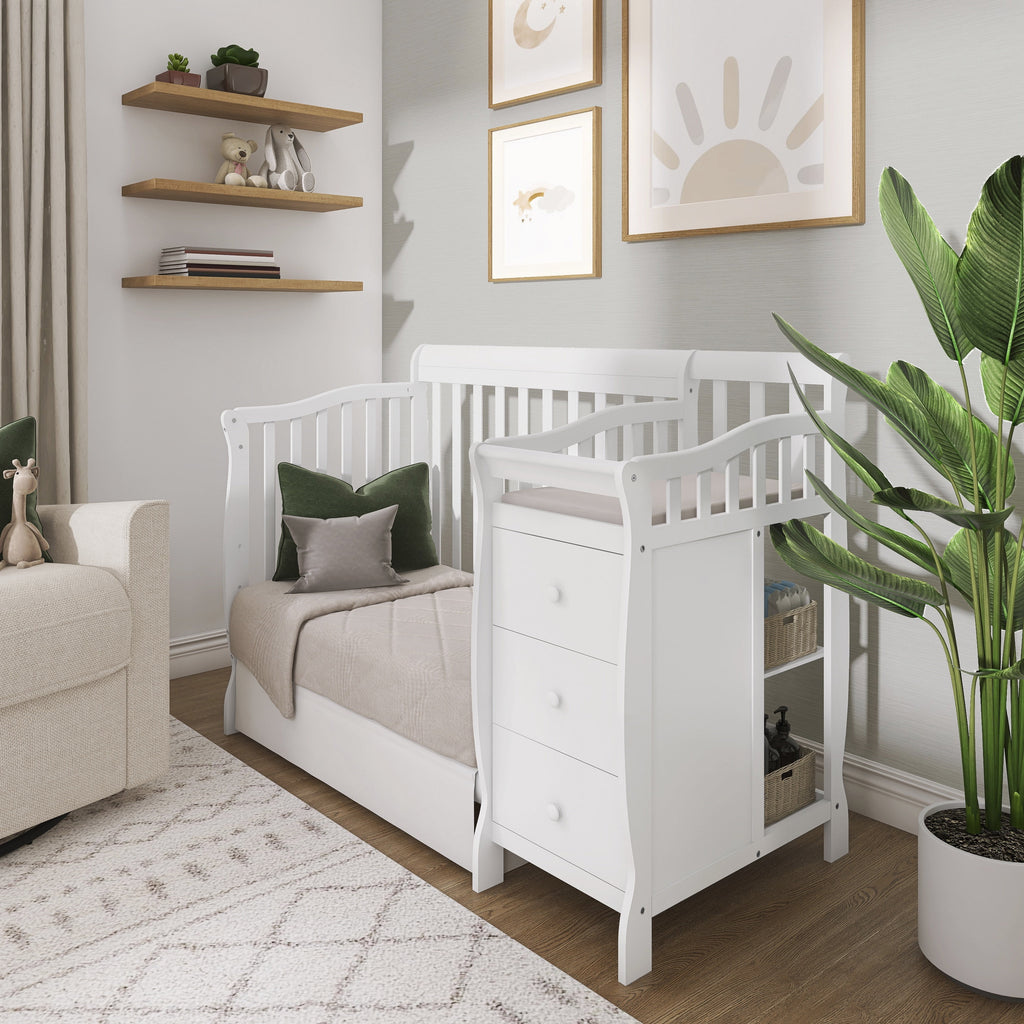 Dream on Me Jayden 4-In-1 Mini Convertible Crib and Changer, White