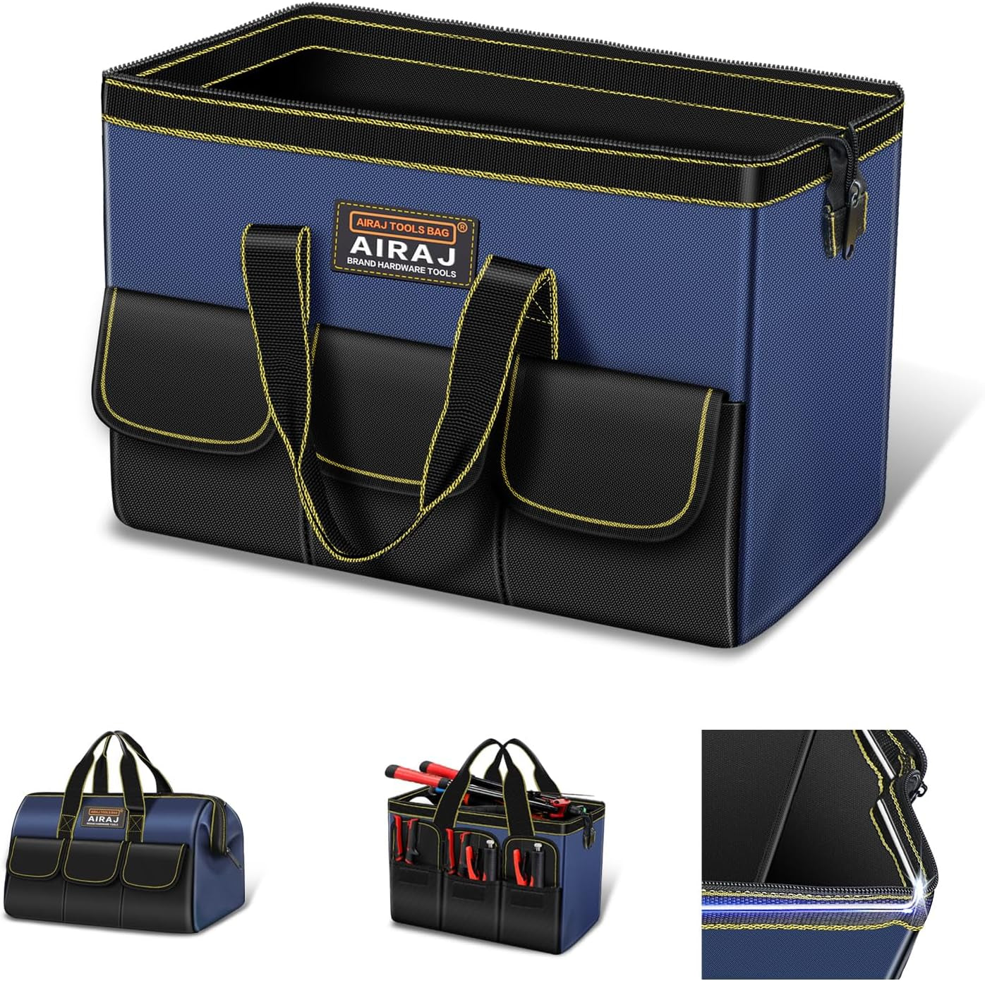 AIRAJ 14-Inch Wide Mouth Tool Bag - Ultimate Organizer for Home Repairs, Garage Storage & Professional Work - Portable Small Toolbag for Men