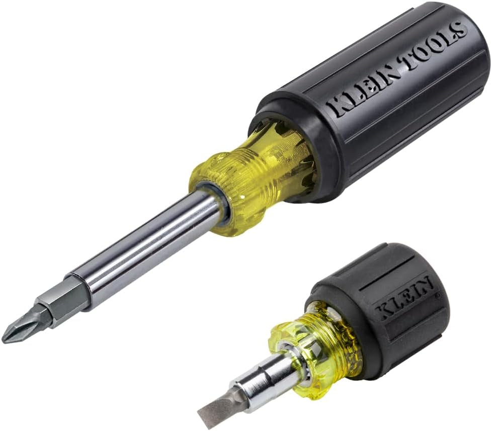 Klein Tools 32561 6-in-1 Stubby Multi-Bit Screwdriver & Nut Driver - Versatile Tool with 2 Phillips, 2 Slotted, and 2 Nut Drivers