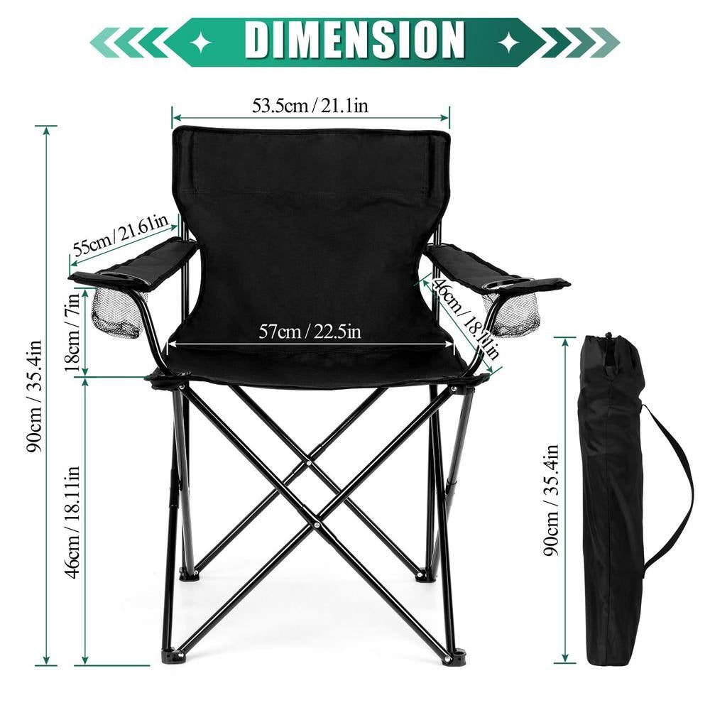 Camping Chair with Cup Holder Black Alloy Steel Chair