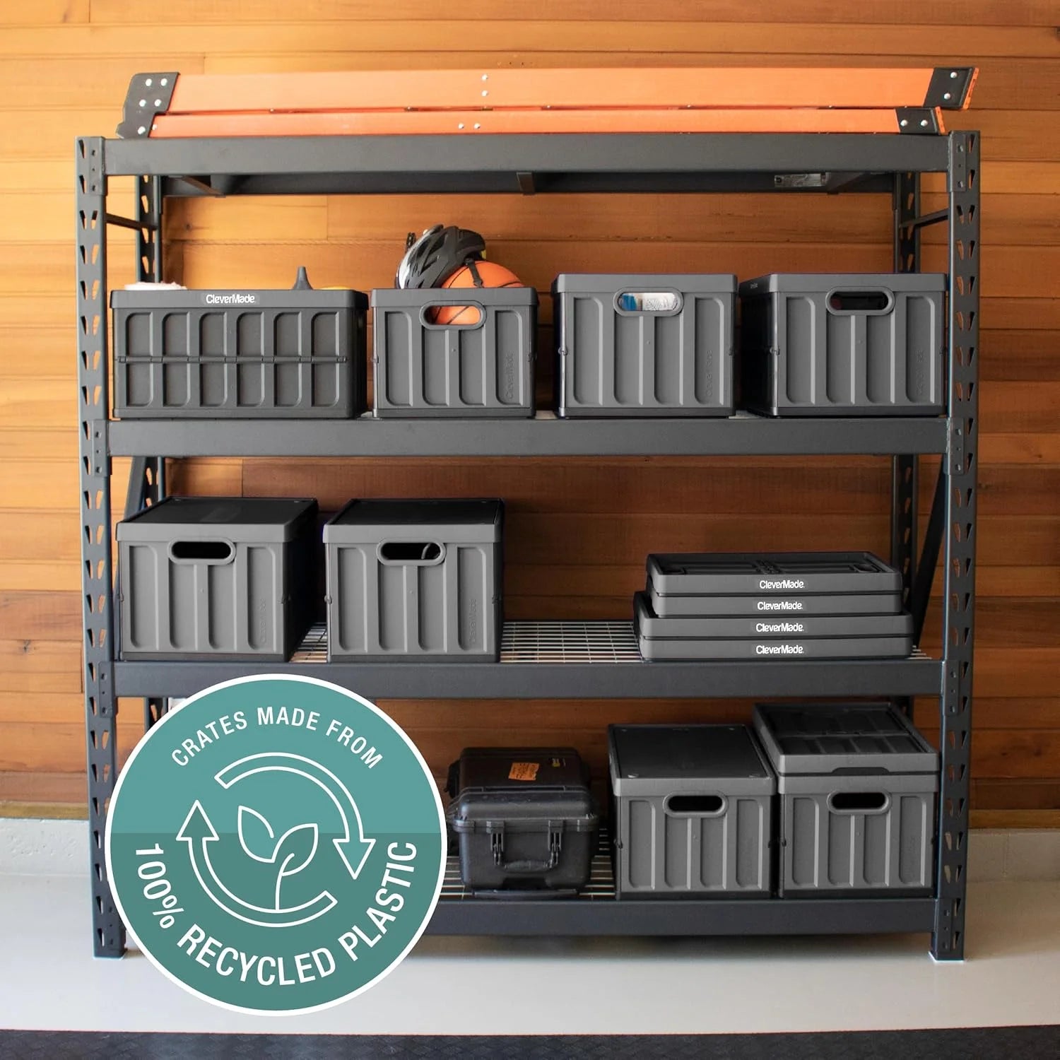 3 Pack Stackable Collapsible Storage Bin with Lid, 16 Gal Obsidian