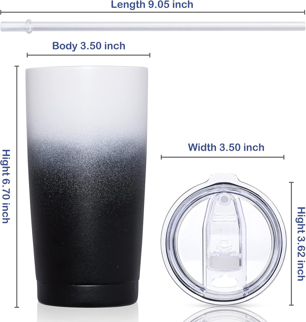 20Oz Insulated Stainless Steel Tumbler, Coffee Tumbler with Lid and Straw, Double Wall Vacuum Leak-Proof Travel Coffee Mug, Powder Coated Water Tumbler Cup for Hot and Cold Drinks (Day&Night,1)