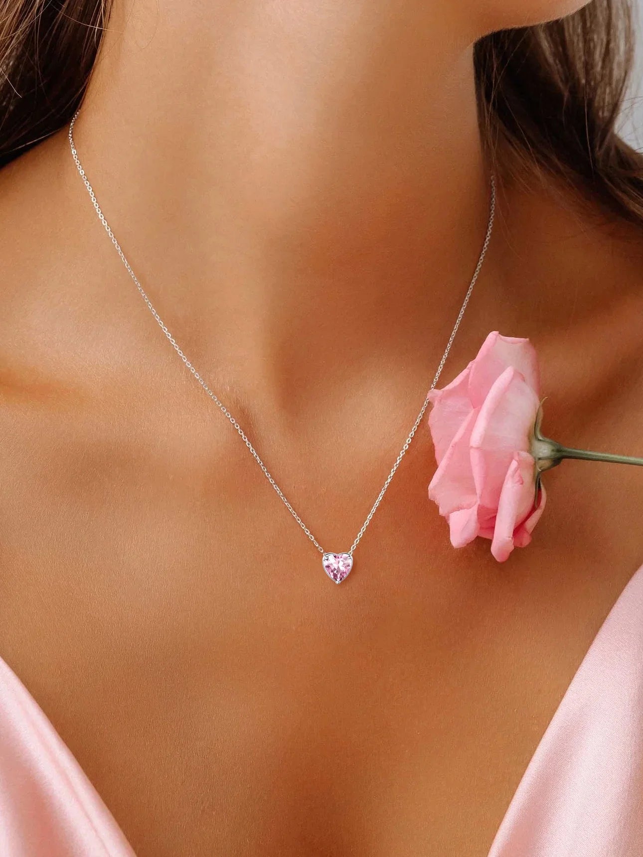 Suplight Silver Necklace for Women 925 Sterling Silver Birthstone Love Heart Necklace