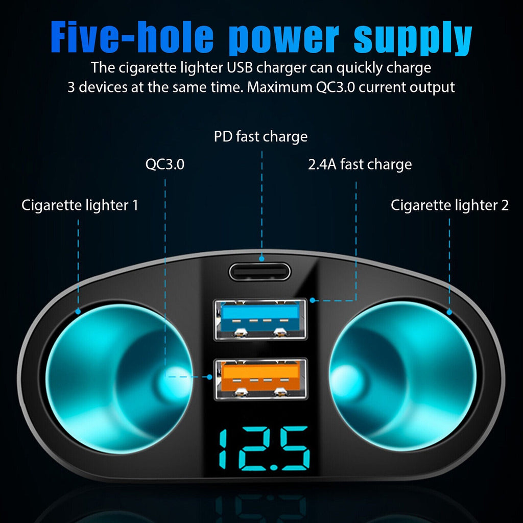 Dual USB Car Cigarette Lighter Socket Splitter Power Adapter with LED Indicator