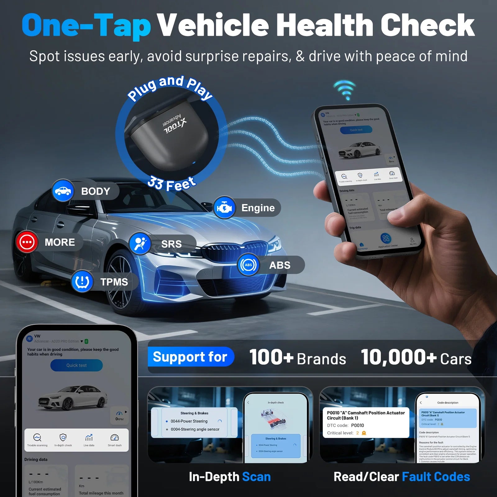 XTOOL Advancer Ad20Pro Bluetooth OBD2 Scanner Auto 2026 Ai-Assistant Full System Diagnostic Tools Oil Reset Free Update Free APP