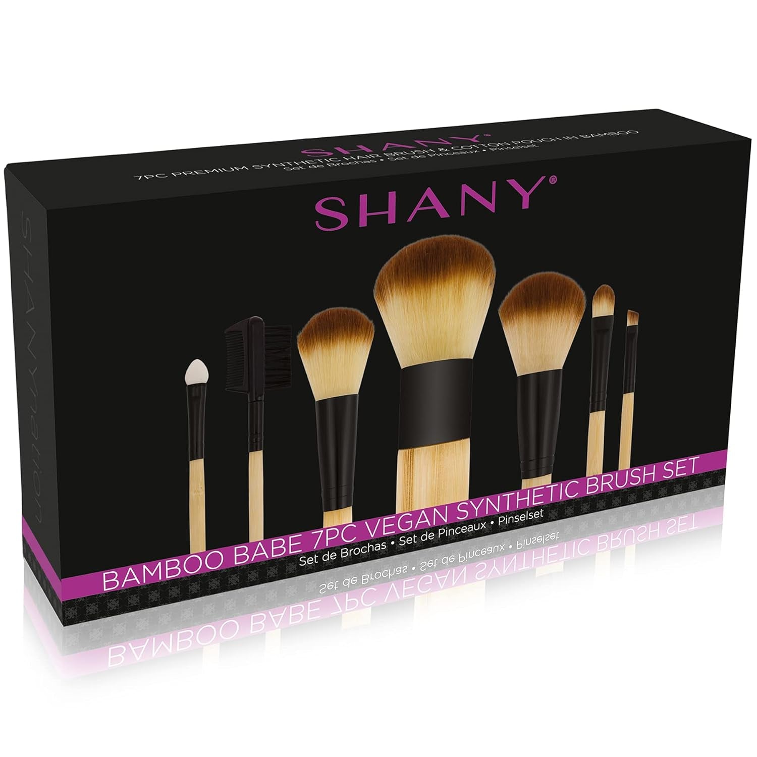 SHANY Vegan Bamboo Makeup Brush Set - 7 Professional Brushes with Premium Synthetic Hair & Stylish Cotton Pouch for Easy Storage