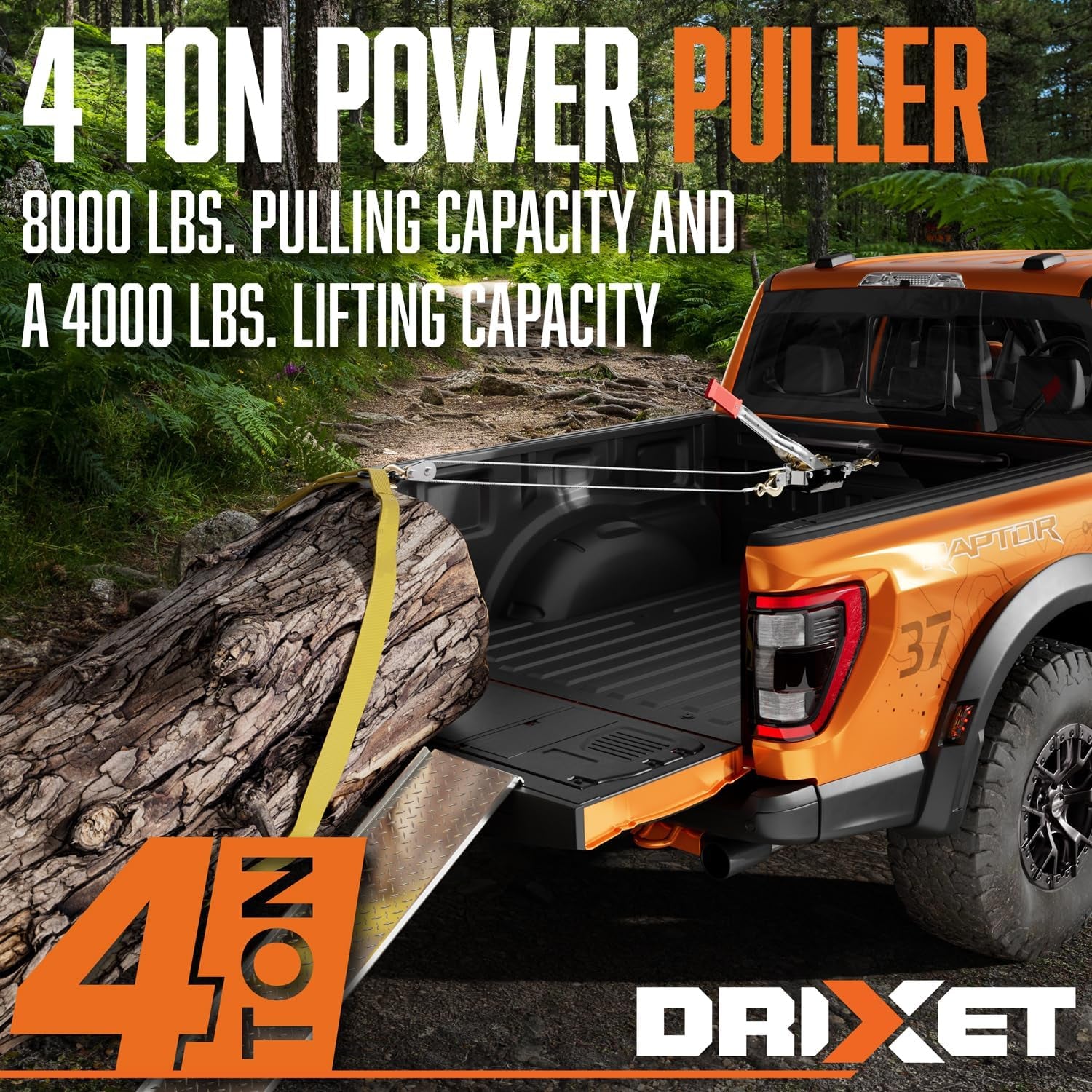 Drixet 4 Ton Come Along Winch - Heavy Duty Power Puller Hand Winch with Cable, Pulley, and Dual Gears Ratchet System for Effortless Pulling (3 Hooks)