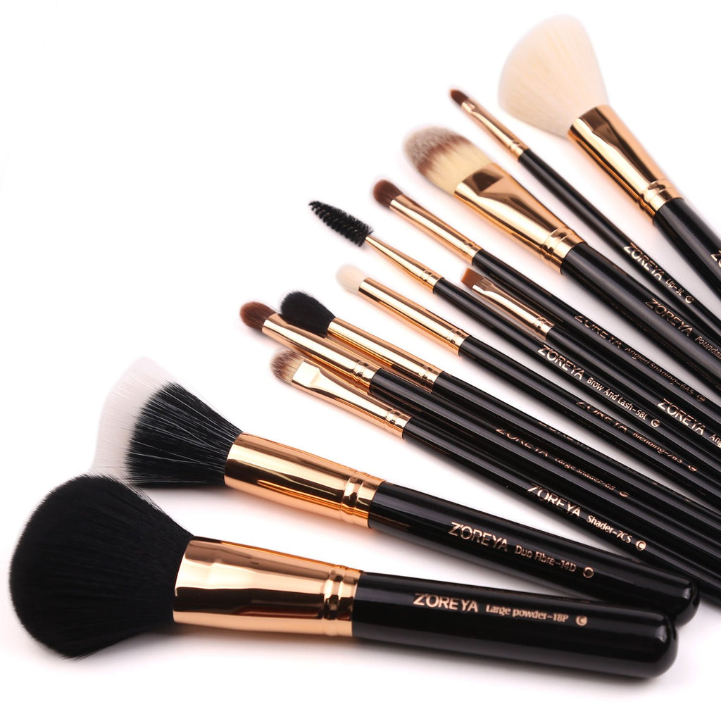 Z'OREYA 12-Piece Premium Travel Makeup Brush Set - Essential Synthetic Hair Tools with Stylish Black Holder