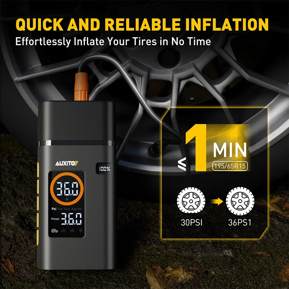 Tire Inflator Portable Air Compressor, 150 PSI Cordless Air Pump with 7800Mah Rechargeable Battery for Car, Truck, Motorcycle Tires & Ball, Compact Bike Pump