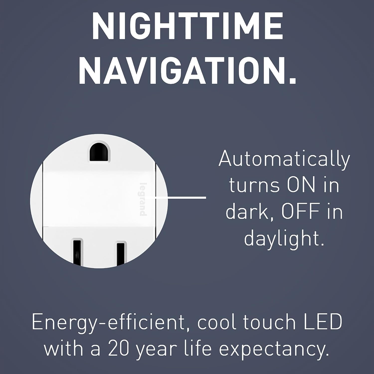 Legrand Radiant Adjustable LED Night Light Outlet - Safe, Tamper Resistant Design for Kids - White NTL885TRWCC6