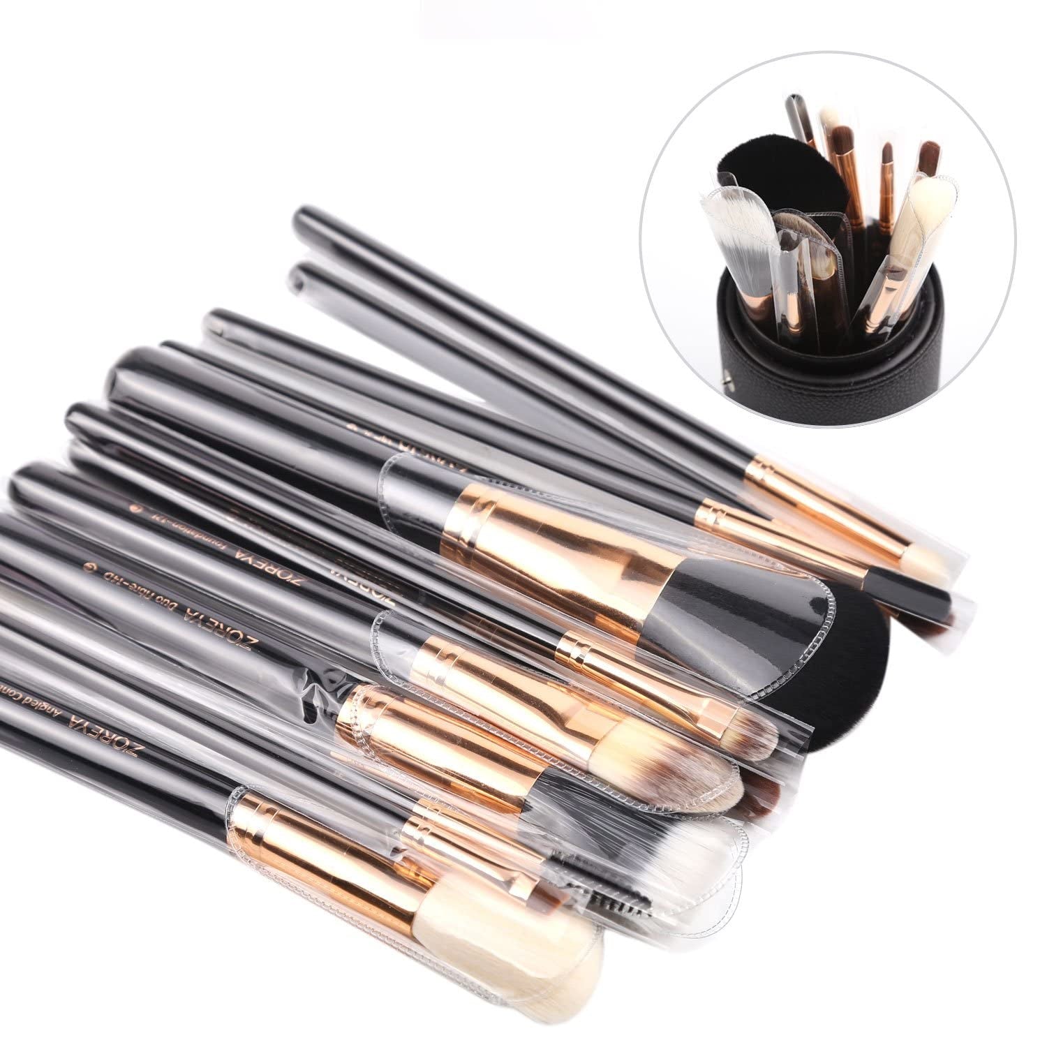 Z'OREYA 12-Piece Premium Travel Makeup Brush Set - Essential Synthetic Hair Tools with Stylish Black Holder
