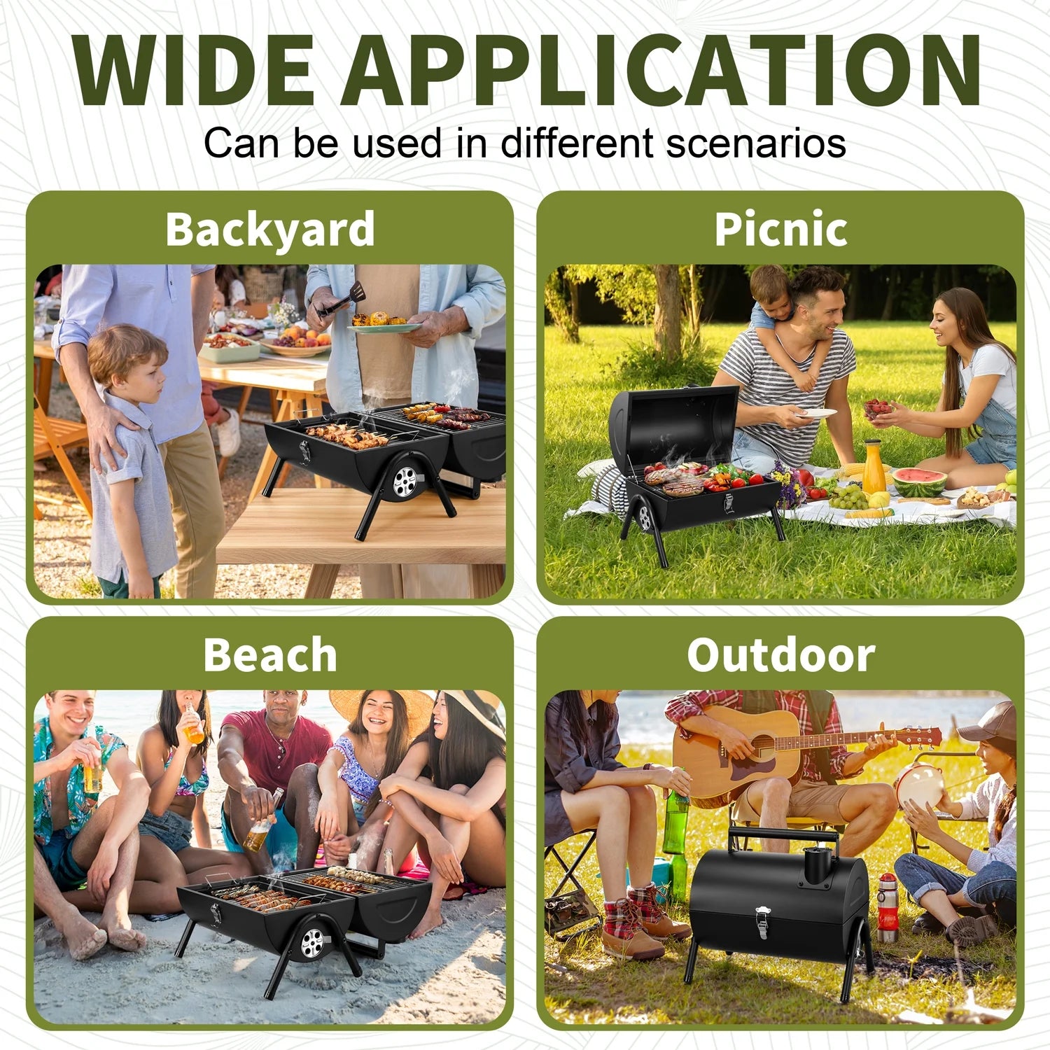 Portable Charcoal Grill, Small Tabletop Barbecue Grill with Tray, Grilling Rack, and Charcoal Rack, Suitable for Outdoor Camping Picnic Backyard Beach - Black