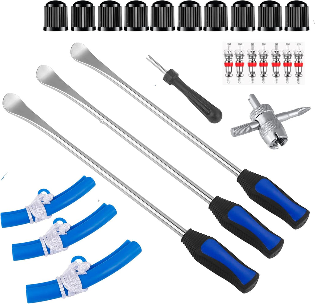 14.5"Tire Spoons Motorcycle Dirt Bike Tire Changing Tools Iron Set ,Tire Spoon Levers Tire Changer Kit for ATV Lawn Mower with Tire Spoons, Rim Protector, Valve Tool ,Valve Cap and Valve Cores